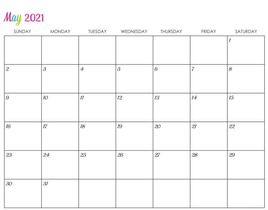 May 2021 Calendar Printable Blank Template