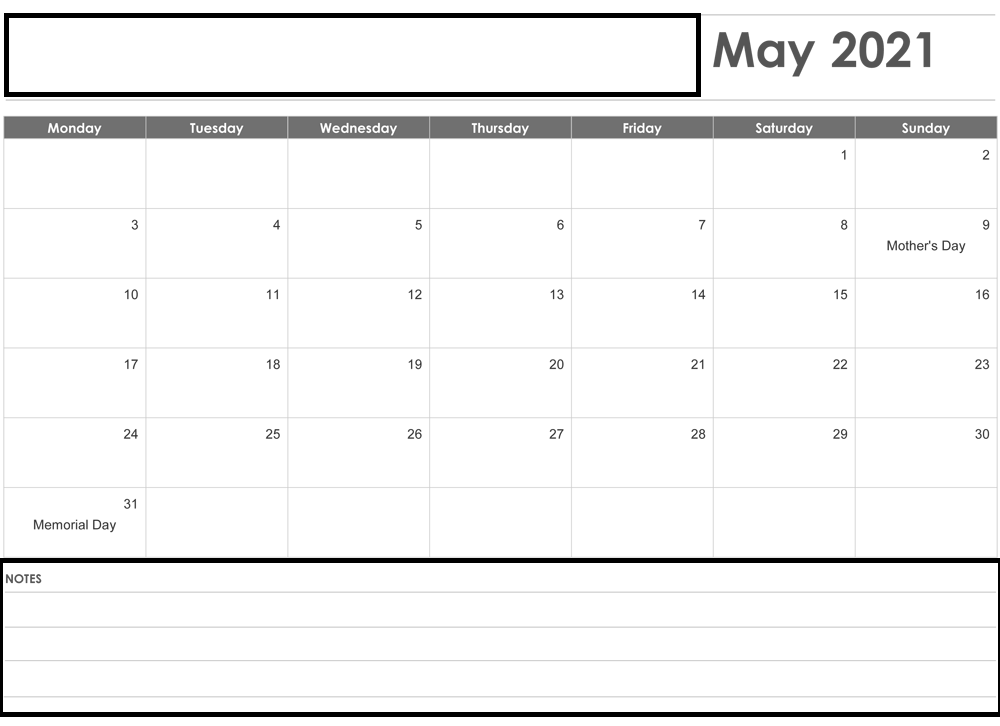 May 2021 Calendar Printable PDF