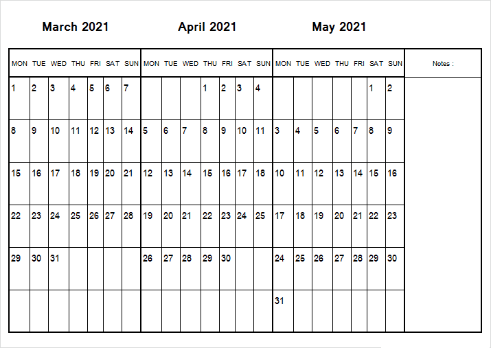 May 2021 Calendar Printable Weekly