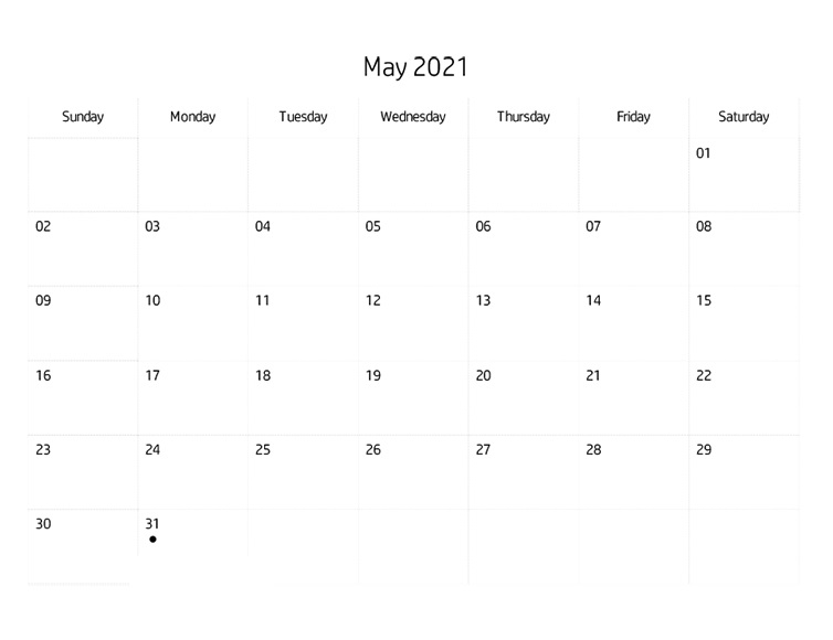 May 2021 Calendar Printable
