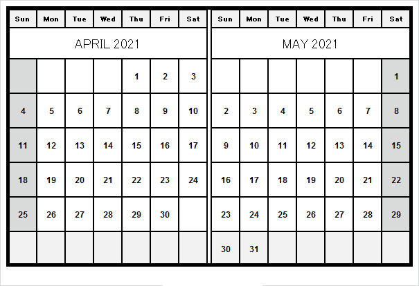 May 2021 Calendar Printable