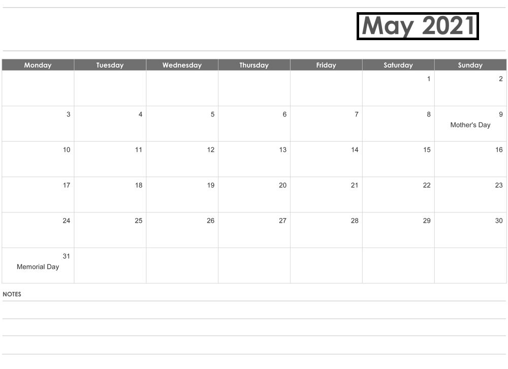 May 2021 Calendar Template