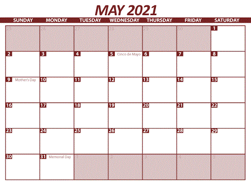 May 2021 Calendar With Notes