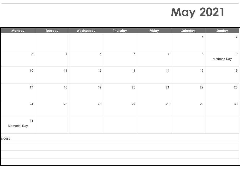 May 2021 Calendar Word Template