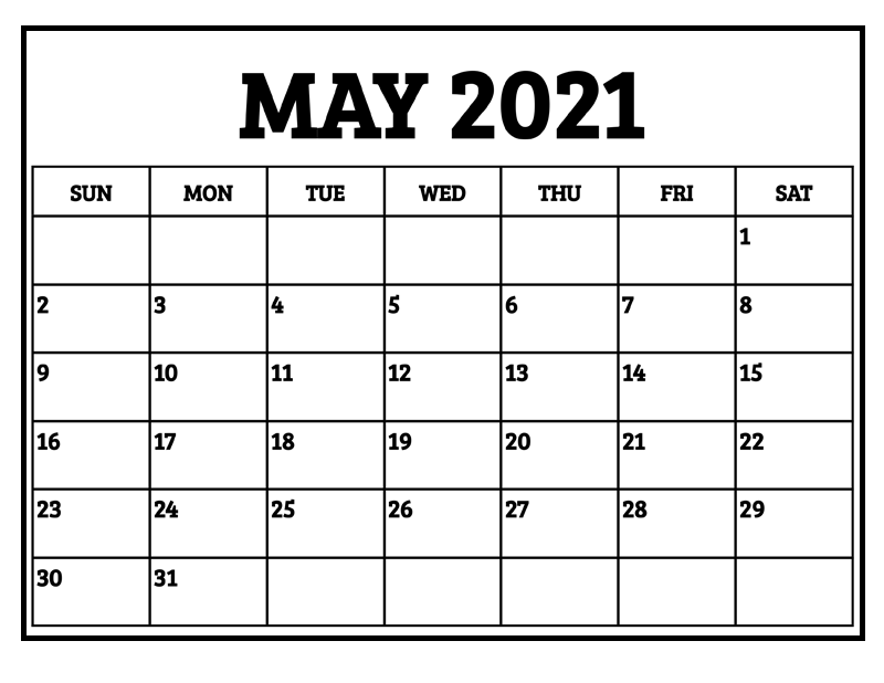 May 2021 Monthly Calendar Printable