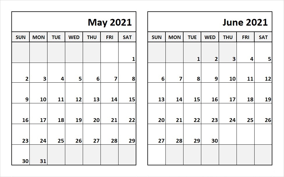 May 2021 Monthly Calendar Template