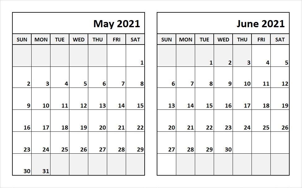 May 2021 Monthly Calendar Template