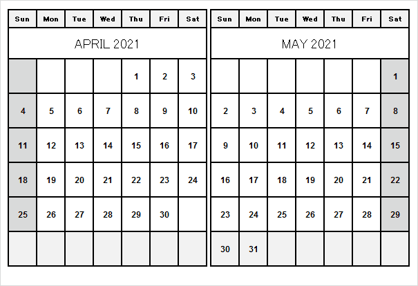 May 2021 Printable Calendar Page