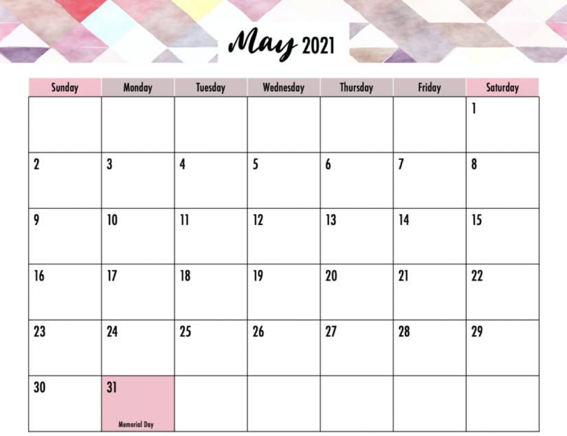 May 2021 Printable Calendar Template