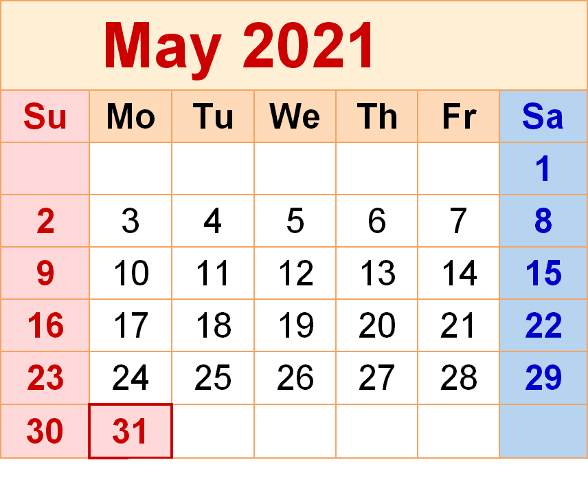 May 2021 Printable Calendar Vertex