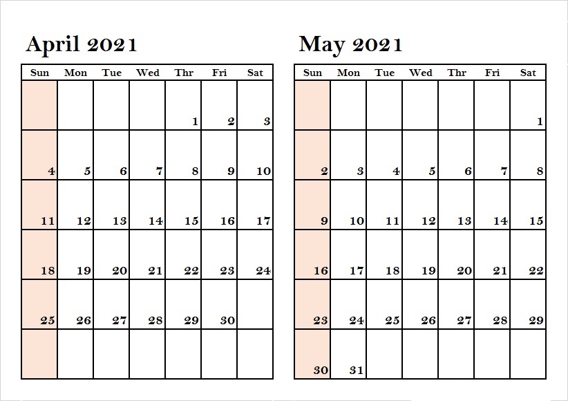 May 2021 Weekly Calendar Template