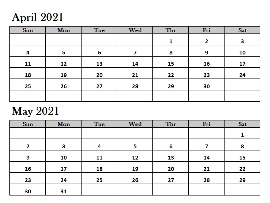 Printable May 2021 Blank Calendar