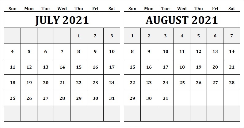 2021 August Calendar Canada