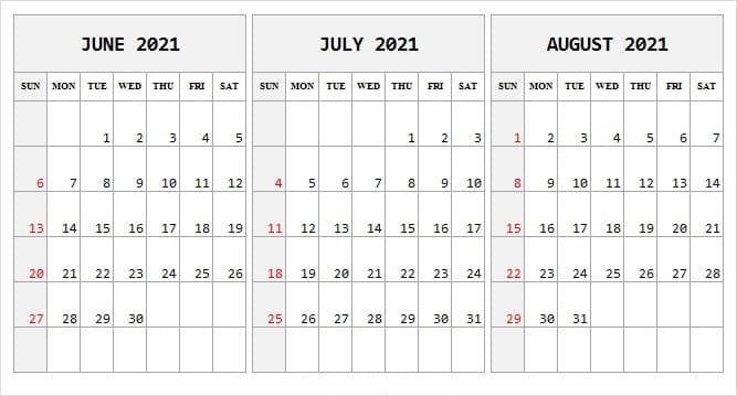 2021 August Calendar UK