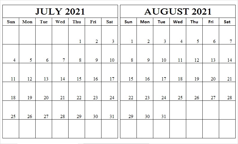 2021 August Calendar USA