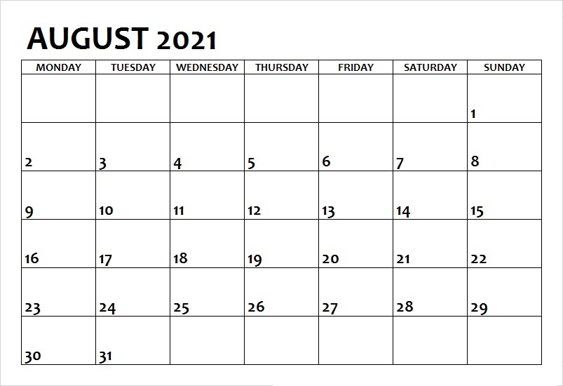 2021 August Calendar With Holidays India