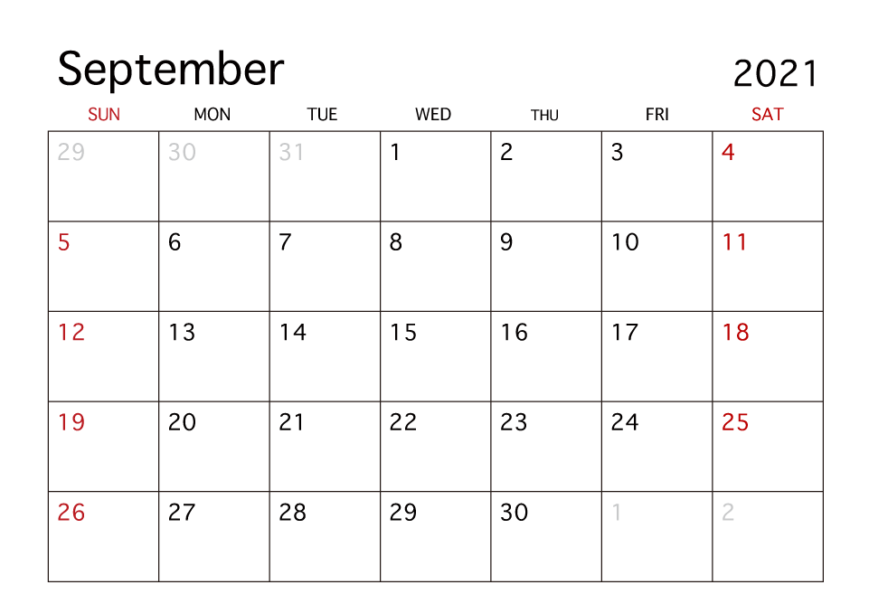 2021 Calendar September
