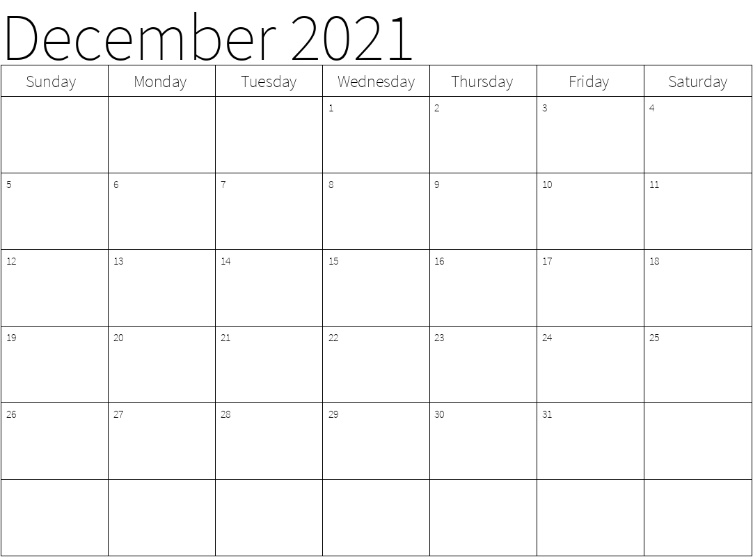 2021 December Calendar Month