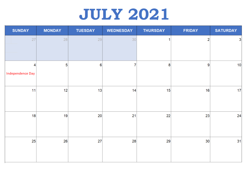 2021 July Calendar Canada