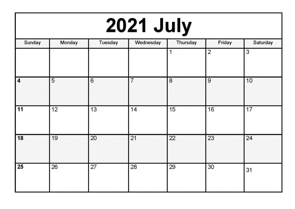 2021 July Calendar With Holidays