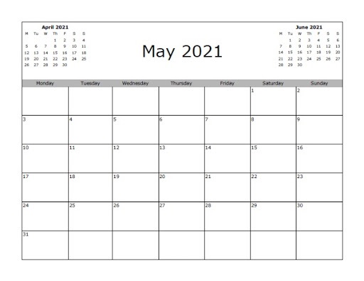 2021 June Calendar Excel