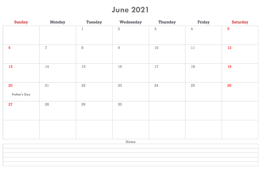 2021 June Calendar Printable Free