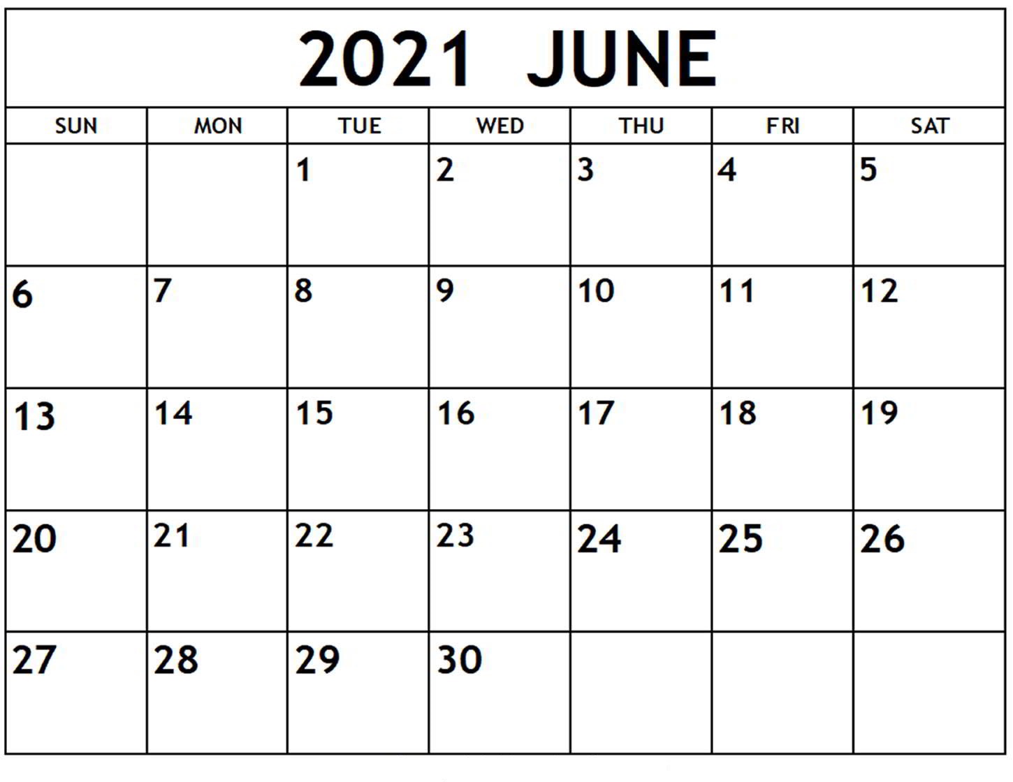 2021 June Calendar Printable