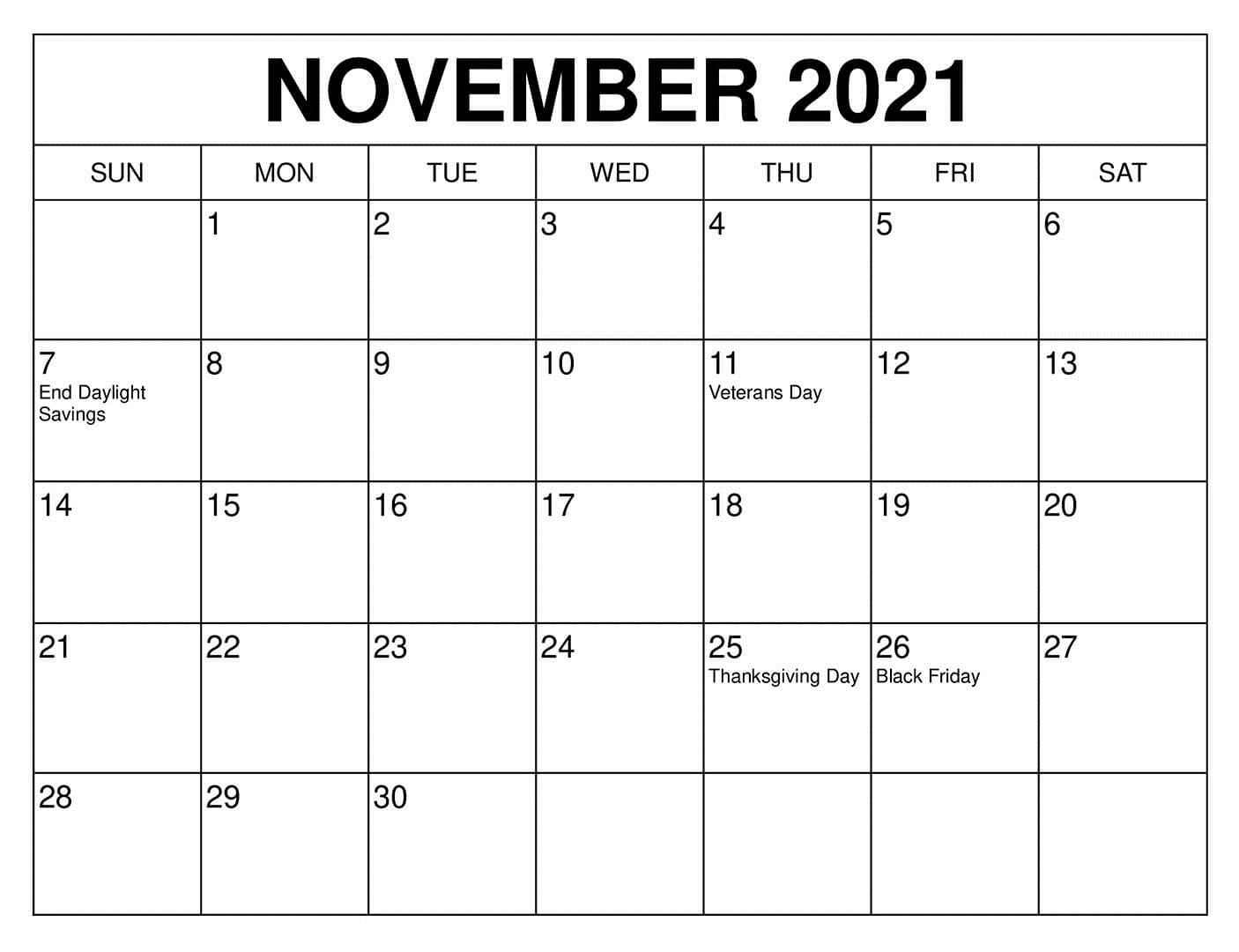 2021 November Calendar Kalnirnay