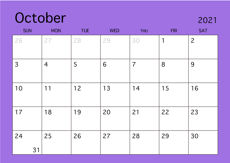 2021 October Calendar Printable