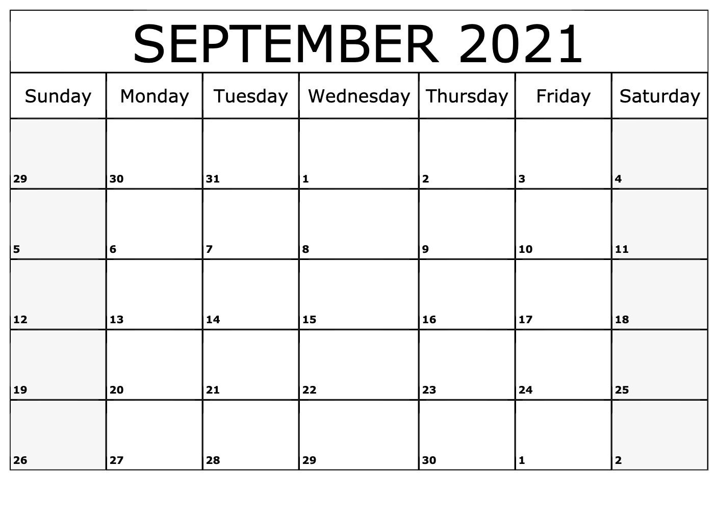 2021 September Calendar Canada