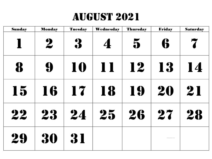 August 2021 Blank Calendar Excel