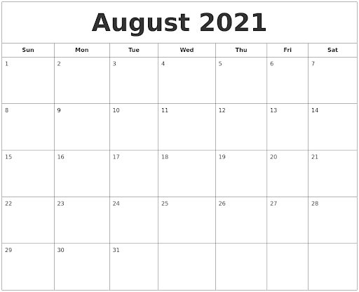 August 2021 Blank Calendar Printable