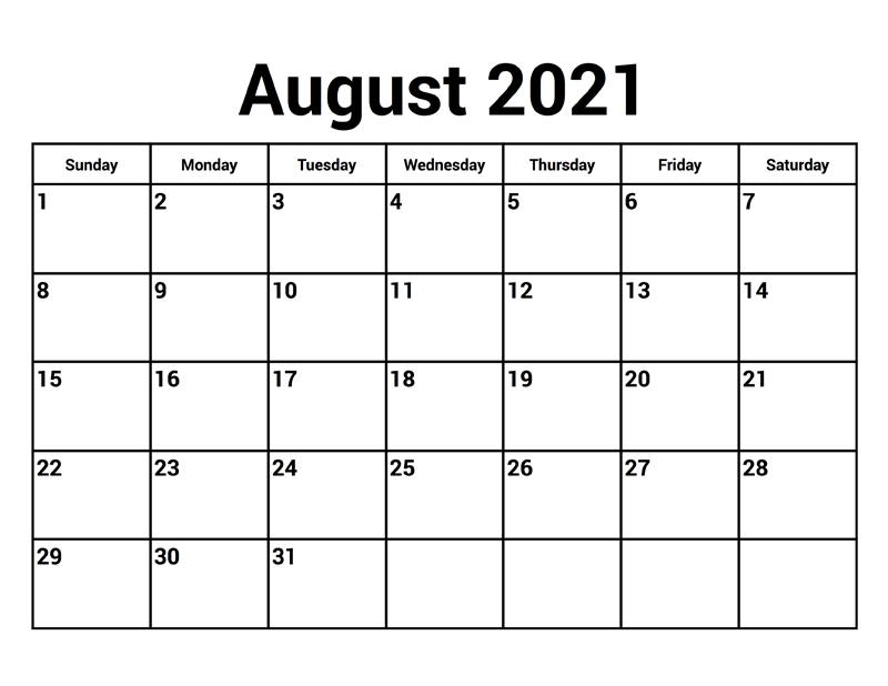 August 2021 Blank Calendar Printable