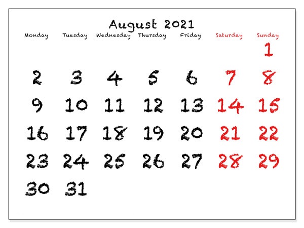 August 2021 Blank Calendar Vertex