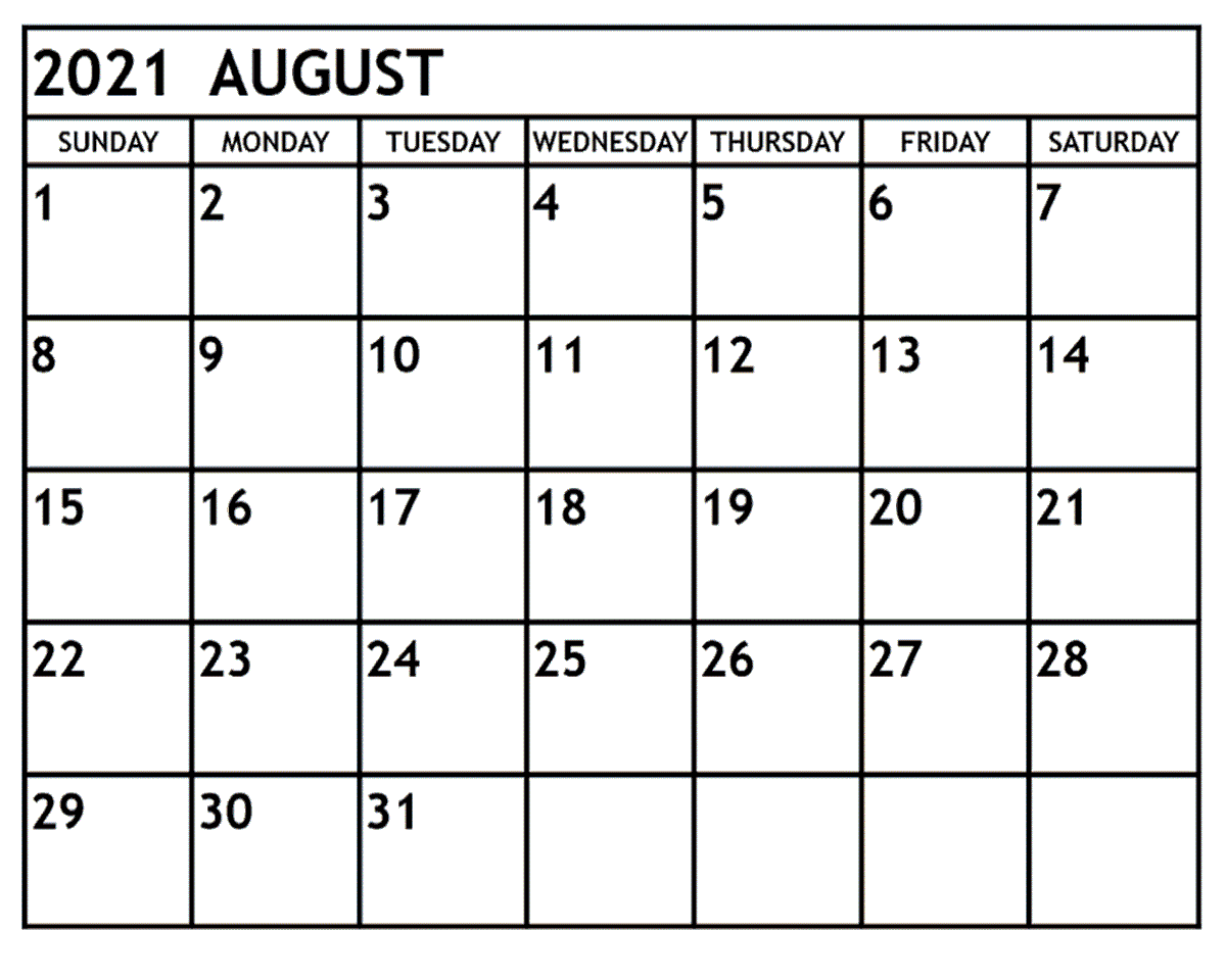 August 2021 Blank Calendar