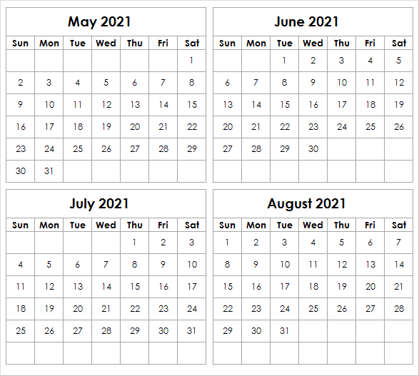 August 2021 Calendar Blank Printable