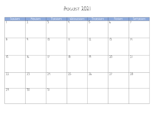 August 2021 Calendar Printable With Notes