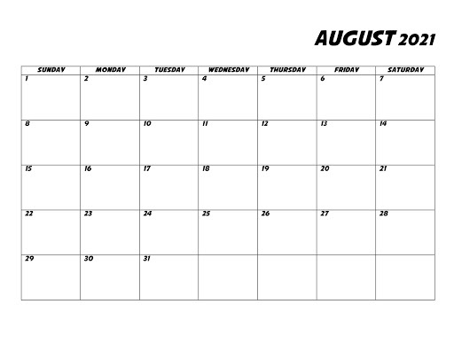 August 2021 Calendar Template Printable Free