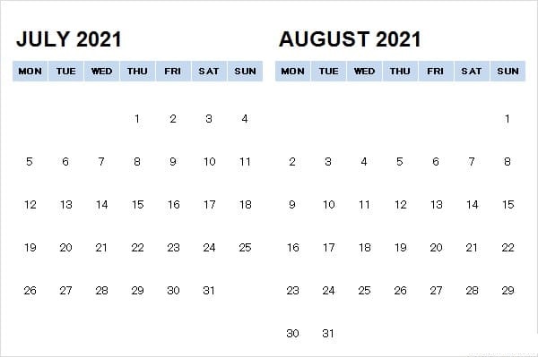 August 2021 Calendar Template Printable