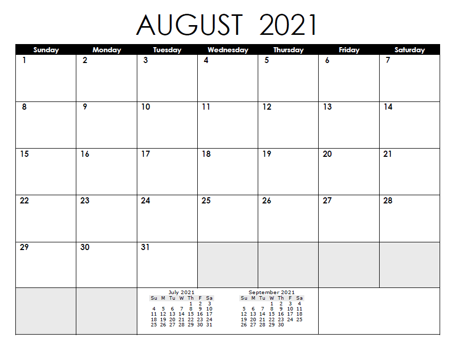 August 2021 Calendar Template