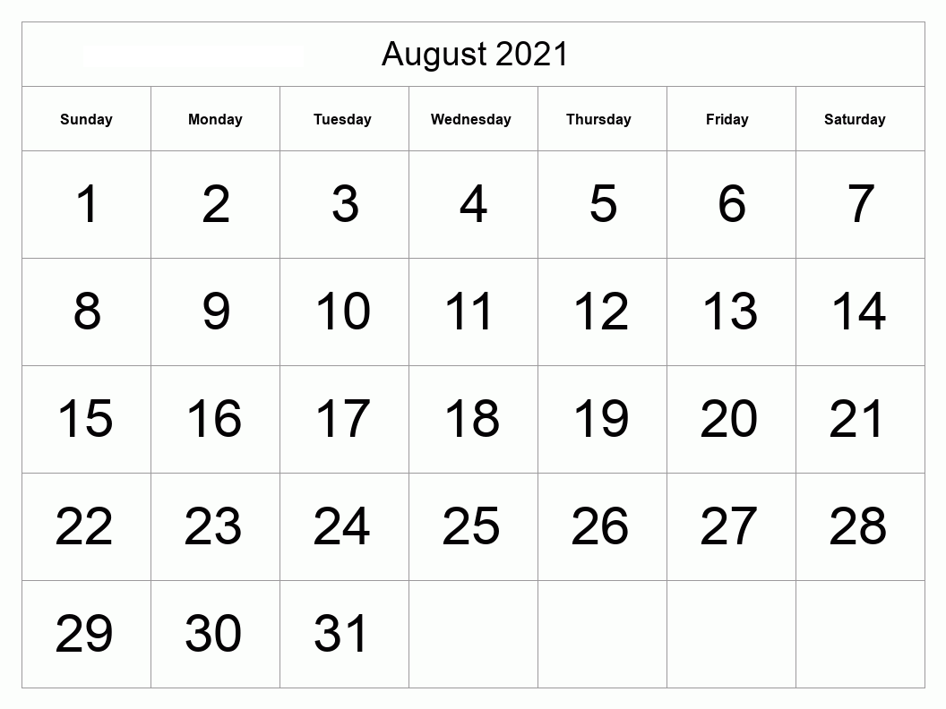 August 2021 Calendar With Festival