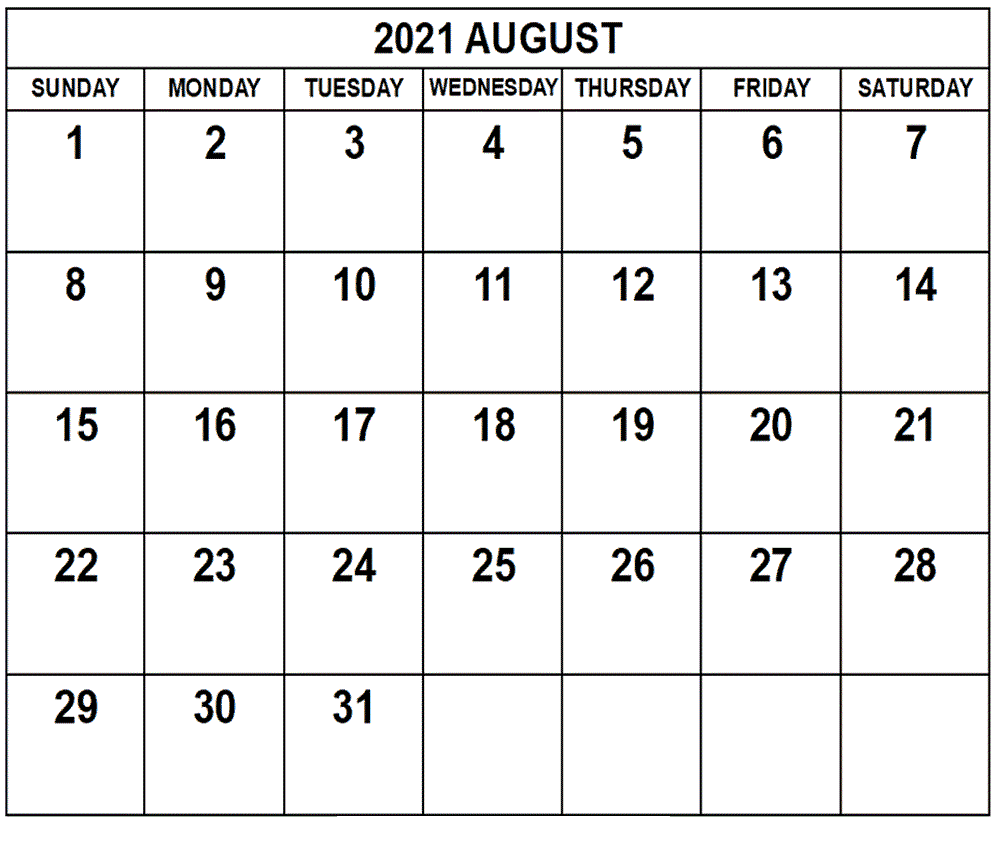 August 2021 Calendar With Holidays