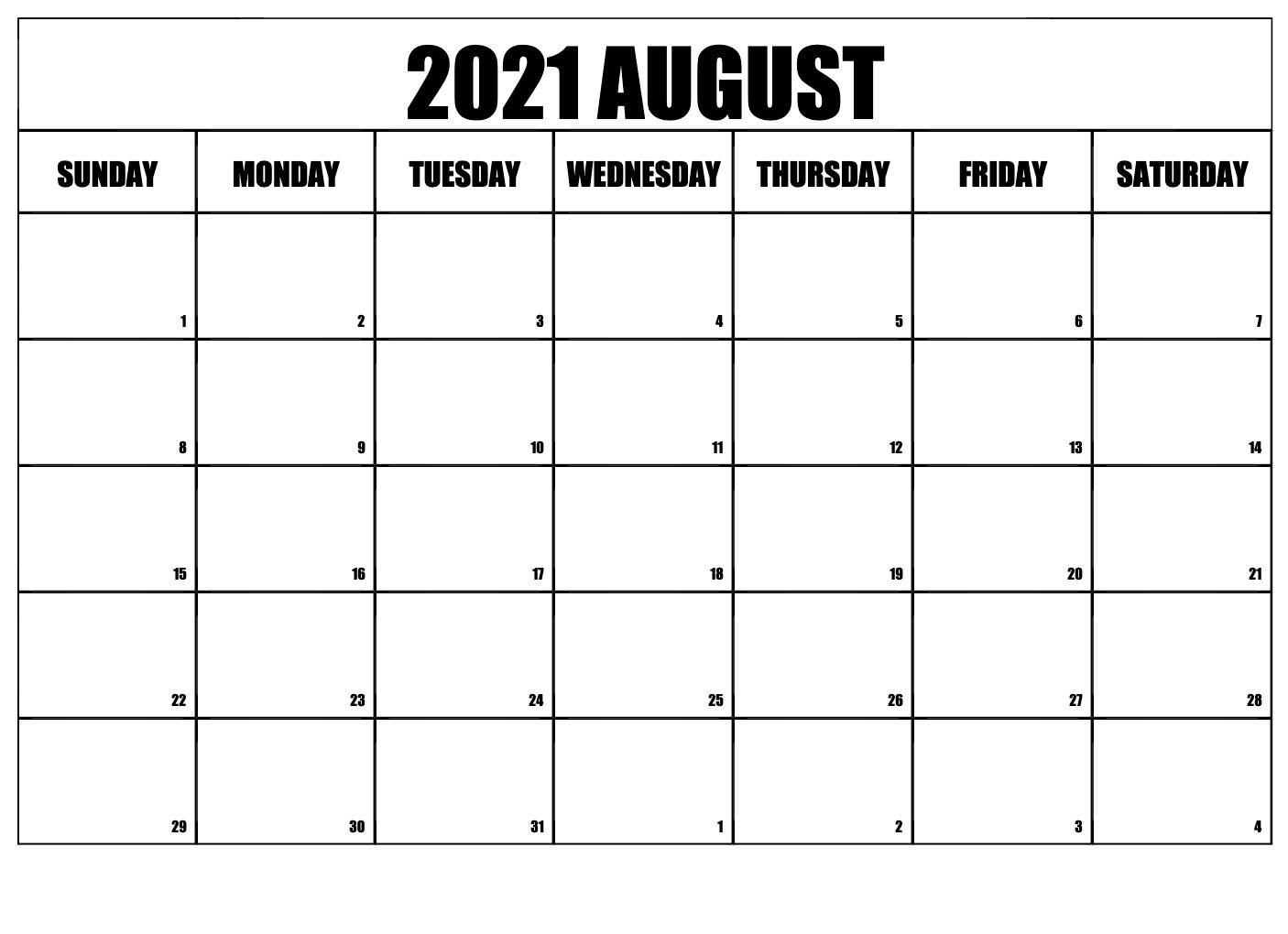 August 2021 Printable Calendar Landscape