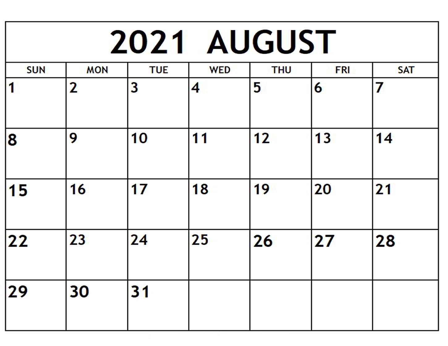 August 2021 Printable Calendar Waterproof