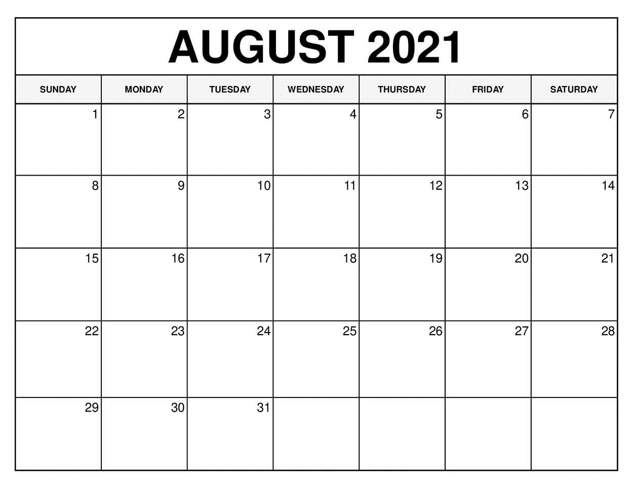 August 2021 Printable Calendar With Holidays