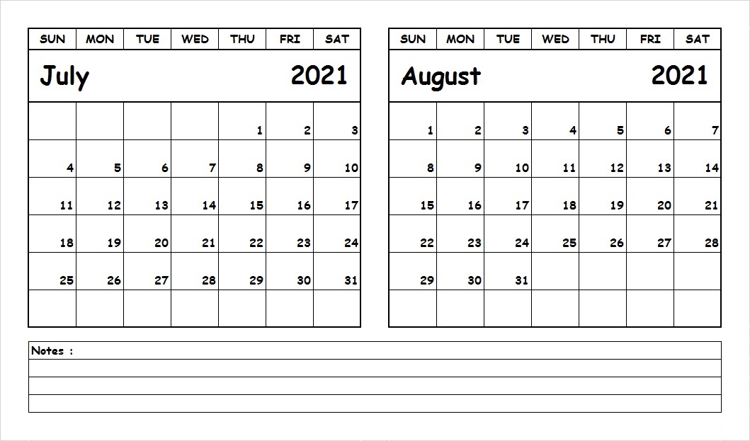 August 2021 Printable Calendar With Notes