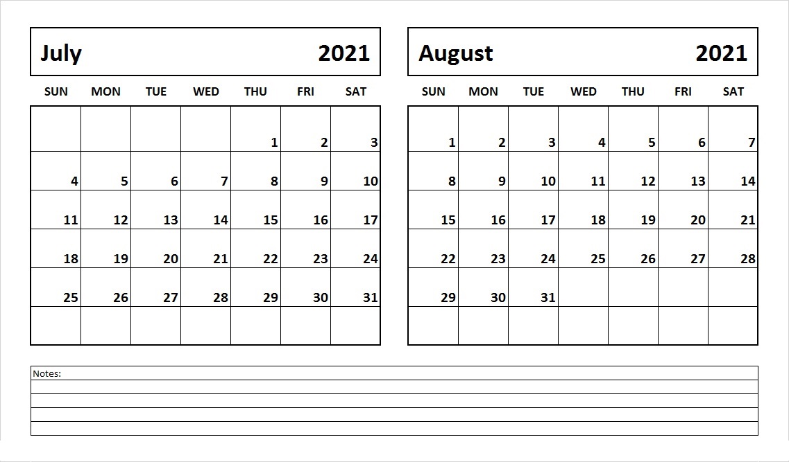 August 2021 Printable Weekly Calendar