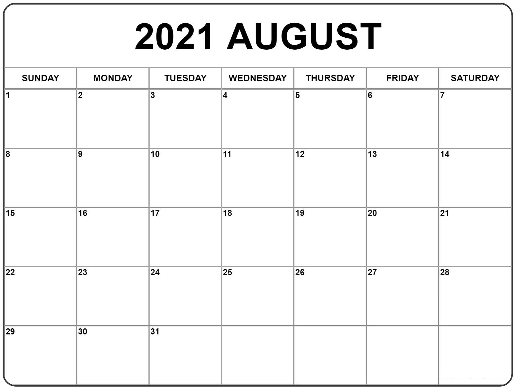 August Calendar 2021 Hindu