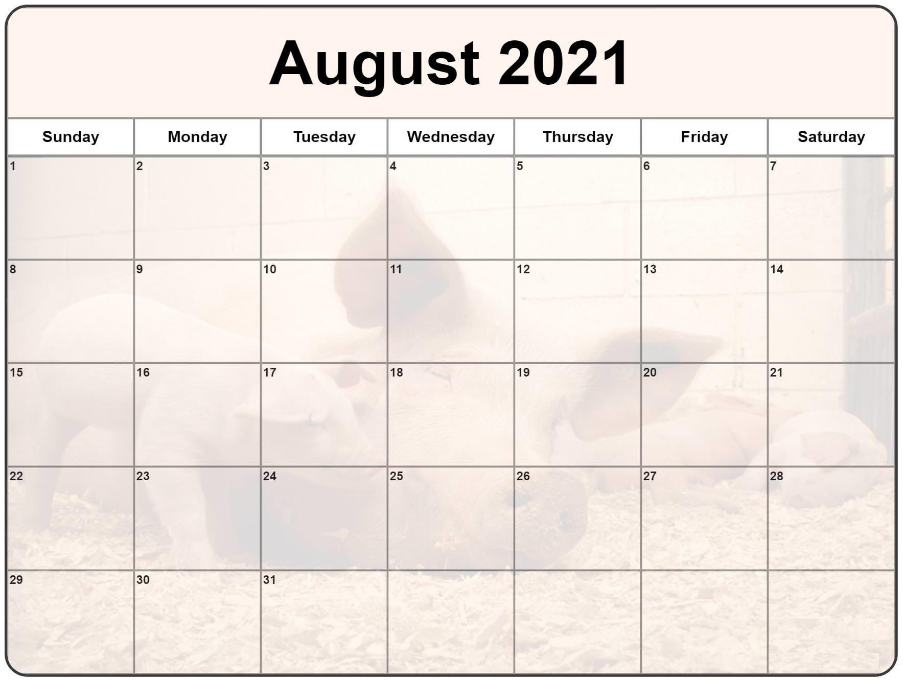 August Calendar 2021 Printable