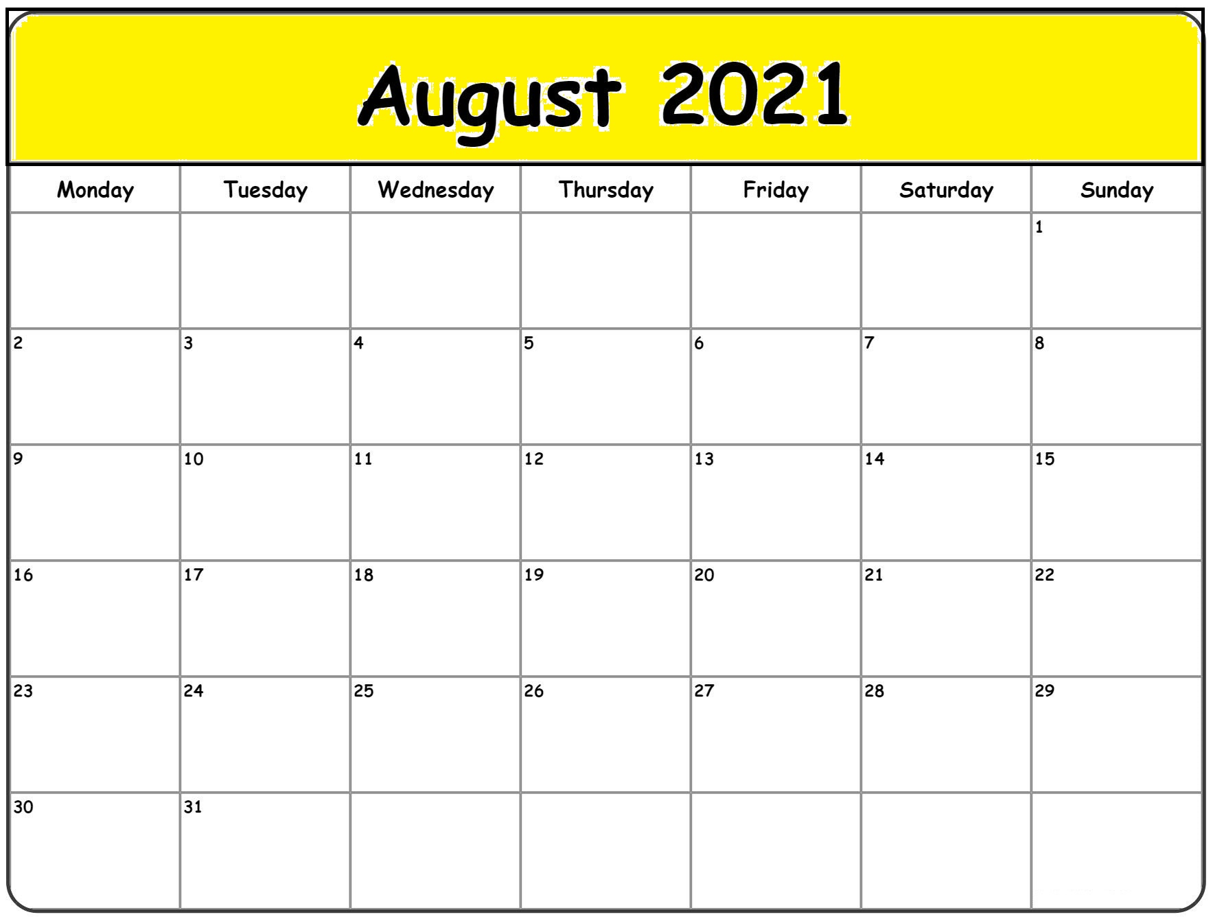 August Calendar 2021